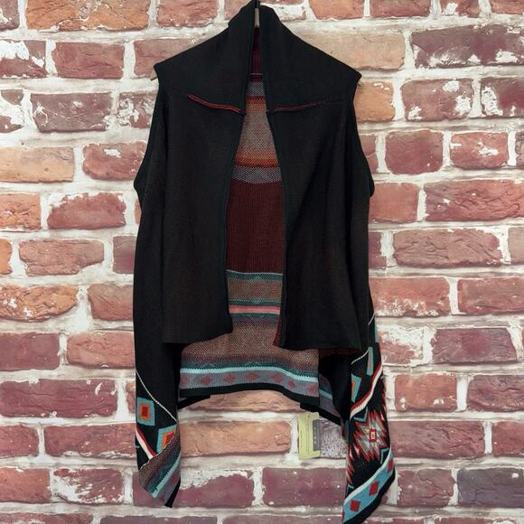 Boutique Cardigan Women's OS Black Multicolor Boho Aztec Open Front Knit Topper - Picture 1 of 8